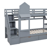 Twin - Over - Twin Solid Wood Castle Style Bunk Bed - Driftwood - Sleep Galleria