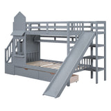 Twin - Over - Twin Solid Wood Castle Style Bunk Bed - Driftwood - Sleep Galleria