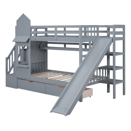Twin - Over - Twin Solid Wood Castle Style Bunk Bed - Driftwood - Sleep Galleria