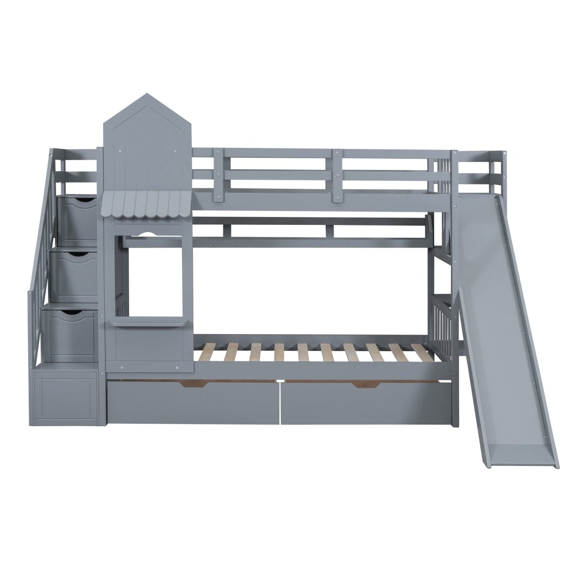 Twin - Over - Twin Solid Wood Castle Style Bunk Bed - Driftwood - Sleep Galleria