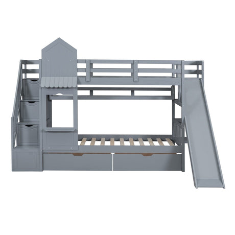 Twin - Over - Twin Solid Wood Castle Style Bunk Bed - Driftwood - Sleep Galleria