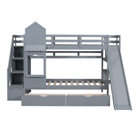 Twin - Over - Twin Solid Wood Castle Style Bunk Bed - Driftwood - Sleep Galleria