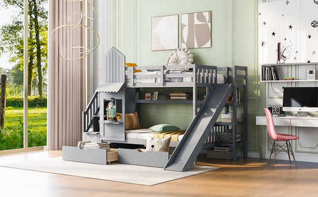 Twin - Over - Twin Solid Wood Castle Style Bunk Bed - Driftwood - Sleep Galleria
