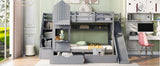 Twin - Over - Twin Solid Wood Castle Style Bunk Bed - Driftwood - Sleep Galleria