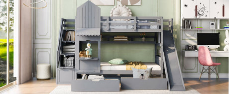 Twin - Over - Twin Solid Wood Castle Style Bunk Bed - Driftwood - Sleep Galleria