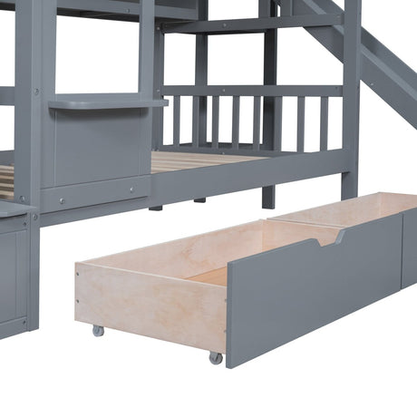 Twin - Over - Twin Solid Wood Castle Style Bunk Bed - Driftwood - Sleep Galleria