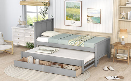 Twin Platform Bed With Trundle And Storage Drawers - Driftwood - Sleep Galleria
