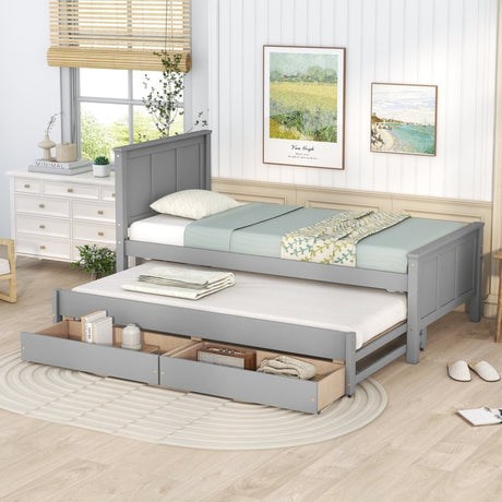 Twin Platform Bed With Trundle And Storage Drawers - Driftwood - Sleep Galleria