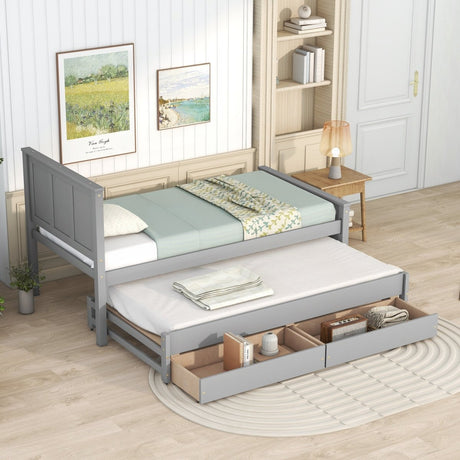 Twin Platform Bed With Trundle And Storage Drawers - Driftwood - Sleep Galleria