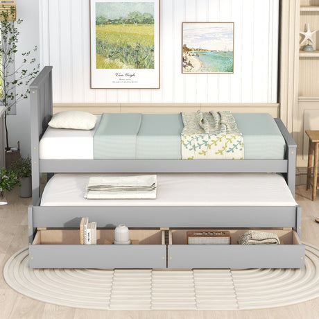 Twin Platform Bed With Trundle And Storage Drawers - Driftwood - Sleep Galleria