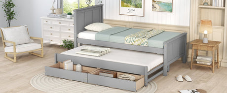 Twin Platform Bed With Trundle And Storage Drawers - Driftwood - Sleep Galleria