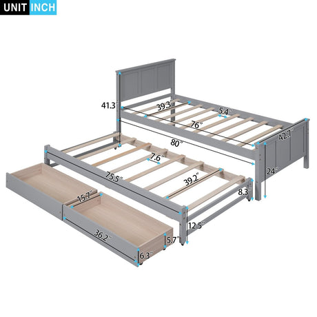 Twin Platform Bed With Trundle And Storage Drawers - Driftwood - Sleep Galleria