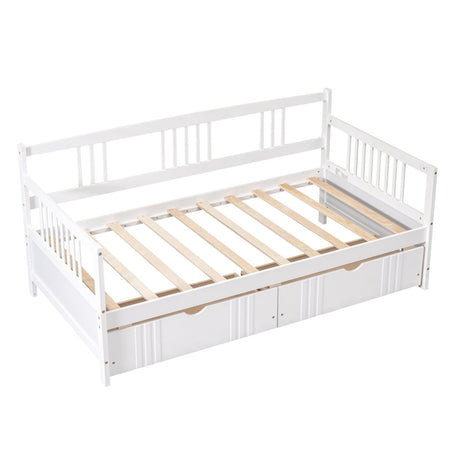 Twin Size Solid Wood Daybed With Two Drawers - Driftwood - Sleep Galleria