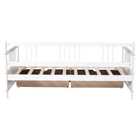 Twin Size Solid Wood Daybed With Two Drawers - Driftwood - Sleep Galleria