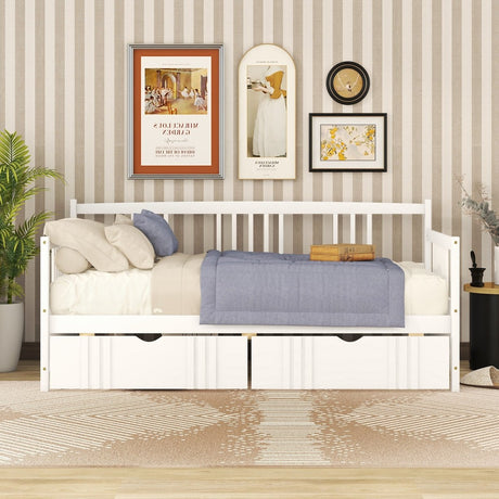Twin Size Solid Wood Daybed With Two Drawers - Driftwood - Sleep Galleria