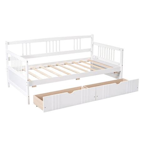 Twin Size Solid Wood Daybed With Two Drawers - Driftwood - Sleep Galleria
