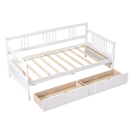 Twin Size Solid Wood Daybed With Two Drawers - Driftwood - Sleep Galleria