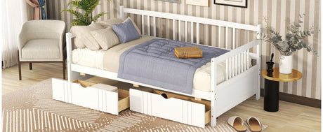 Twin Size Solid Wood Daybed With Two Drawers - Driftwood - Sleep Galleria