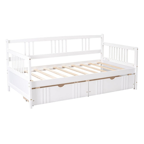 Twin Size Solid Wood Daybed With Two Drawers - Driftwood - Sleep Galleria
