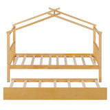 Twin Size Solid Wood House Daybed With Trundle - Driftwood - Sleep Galleria