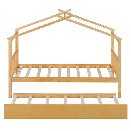 Twin Size Solid Wood House Daybed With Trundle - Driftwood - Sleep Galleria