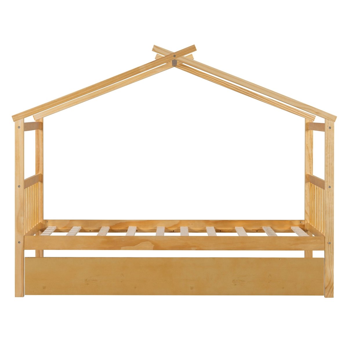 Twin Size Solid Wood House Daybed With Trundle - Driftwood - Sleep Galleria
