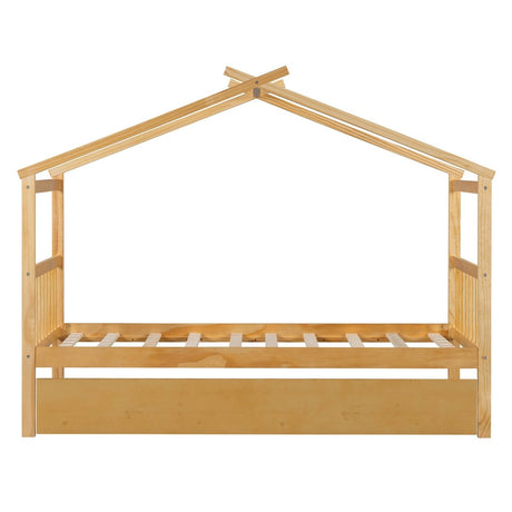 Twin Size Solid Wood House Daybed With Trundle - Driftwood - Sleep Galleria