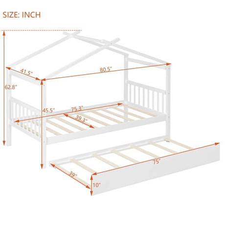 Twin Size Solid Wood House Daybed With Trundle - Driftwood - Sleep Galleria