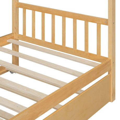 Twin Size Solid Wood House Daybed With Trundle - Driftwood - Sleep Galleria