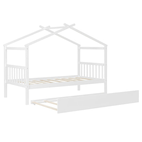Twin Size Solid Wood House Daybed With Trundle - Driftwood - Sleep Galleria