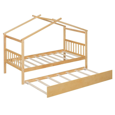 Twin Size Solid Wood House Daybed With Trundle - Driftwood - Sleep Galleria