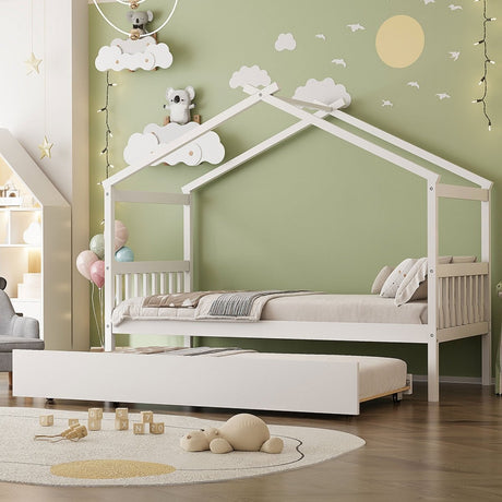 Twin Size Solid Wood House Daybed With Trundle - Driftwood - Sleep Galleria