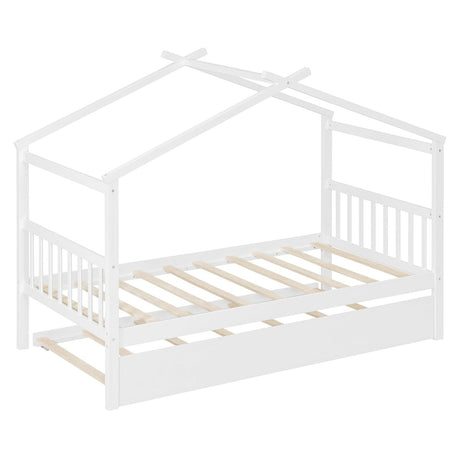 Twin Size Solid Wood House Daybed With Trundle - Driftwood - Sleep Galleria