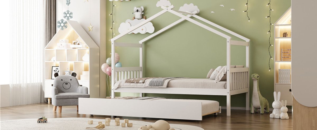 Twin Size Solid Wood House Daybed With Trundle - Driftwood - Sleep Galleria