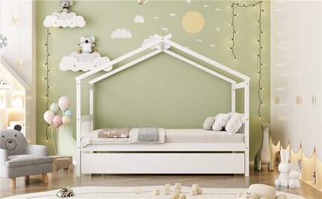 Twin Size Solid Wood House Daybed With Trundle - Driftwood - Sleep Galleria
