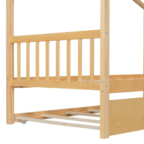 Twin Size Solid Wood House Daybed With Trundle - Driftwood - Sleep Galleria