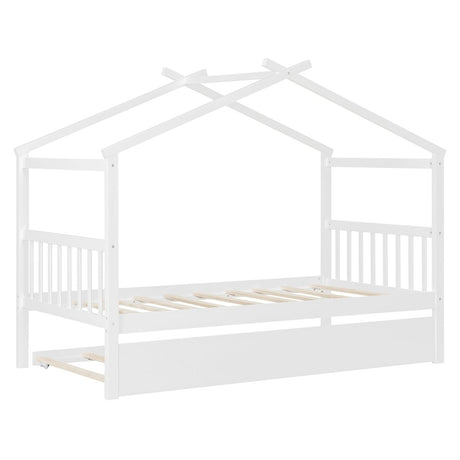 Twin Size Solid Wood House Daybed With Trundle - Driftwood - Sleep Galleria