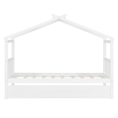 Twin Size Solid Wood House Daybed With Trundle - Driftwood - Sleep Galleria