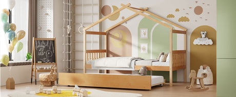 Twin Size Solid Wood House Daybed With Trundle - Driftwood - Sleep Galleria