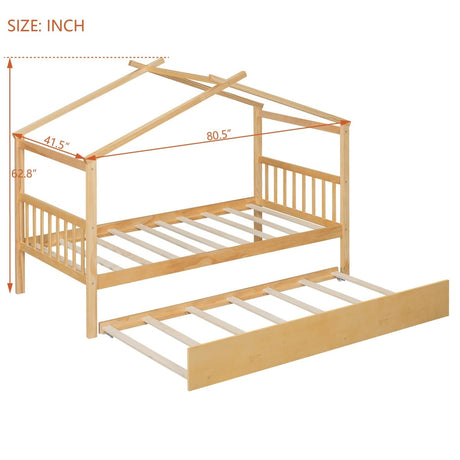 Twin Size Solid Wood House Daybed With Trundle - Driftwood - Sleep Galleria