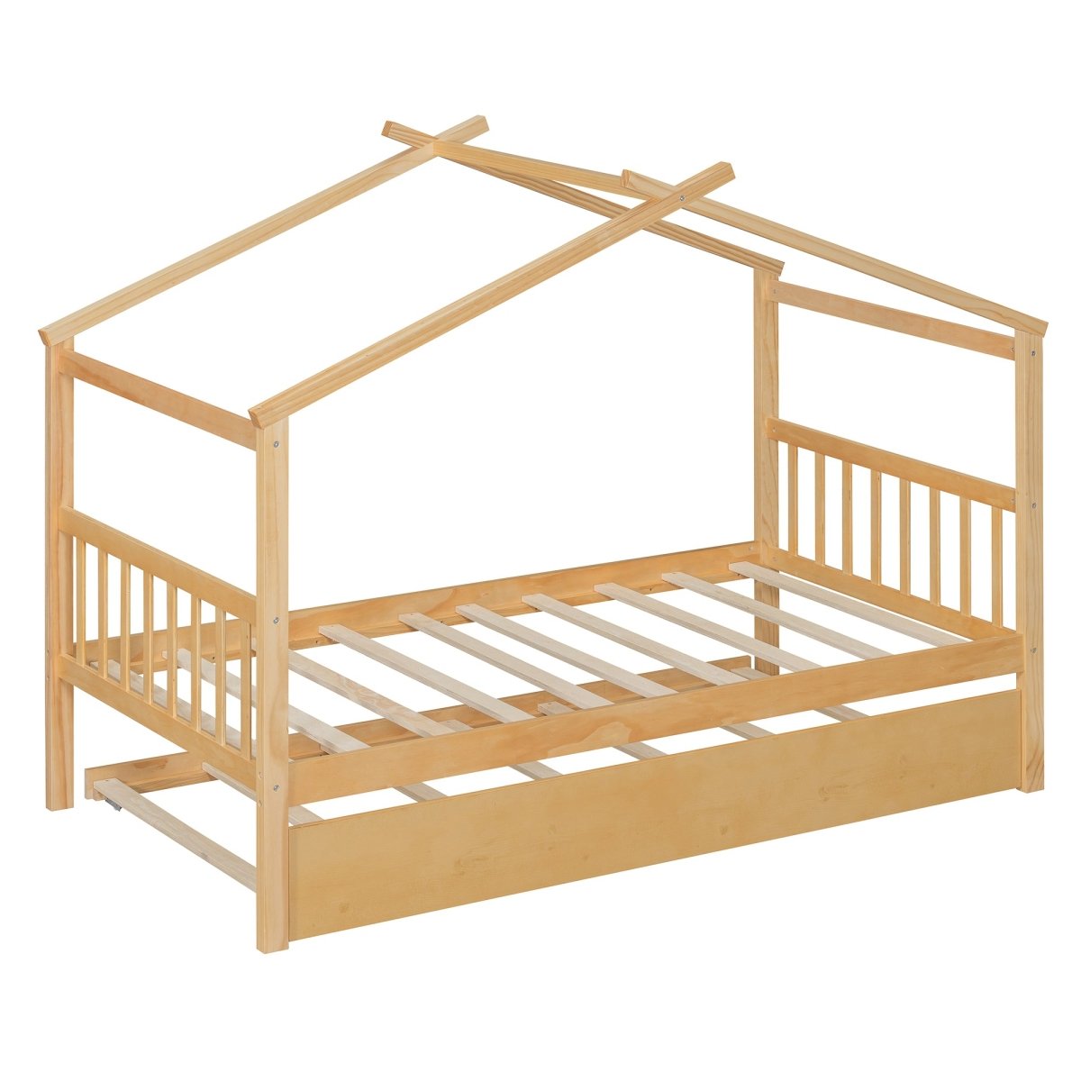 Twin Size Solid Wood House Daybed With Trundle - Driftwood - Sleep Galleria