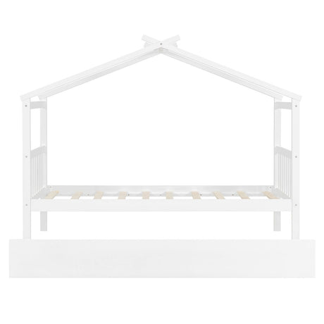 Twin Size Solid Wood House Daybed With Trundle - Driftwood - Sleep Galleria