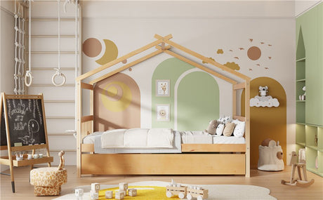 Twin Size Solid Wood House Daybed With Trundle - Driftwood - Sleep Galleria