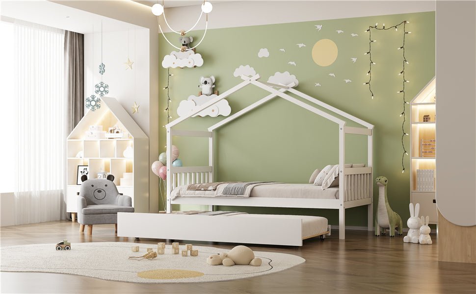 Twin Size Solid Wood House Daybed With Trundle - Driftwood - Sleep Galleria