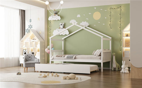 Twin Size Solid Wood House Daybed With Trundle - Driftwood - Sleep Galleria