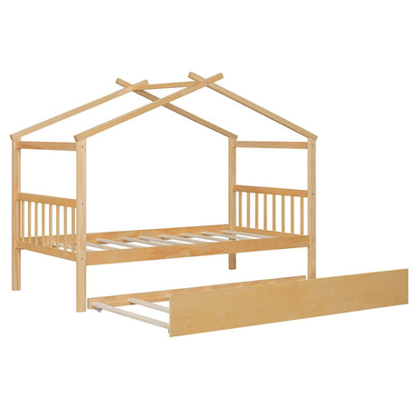 Twin Size Solid Wood House Daybed With Trundle - Driftwood - Sleep Galleria