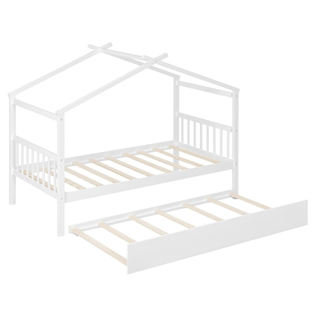Twin Size Solid Wood House Daybed With Trundle - Driftwood - Sleep Galleria