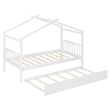 Twin Size Solid Wood House Daybed With Trundle - Driftwood - Sleep Galleria