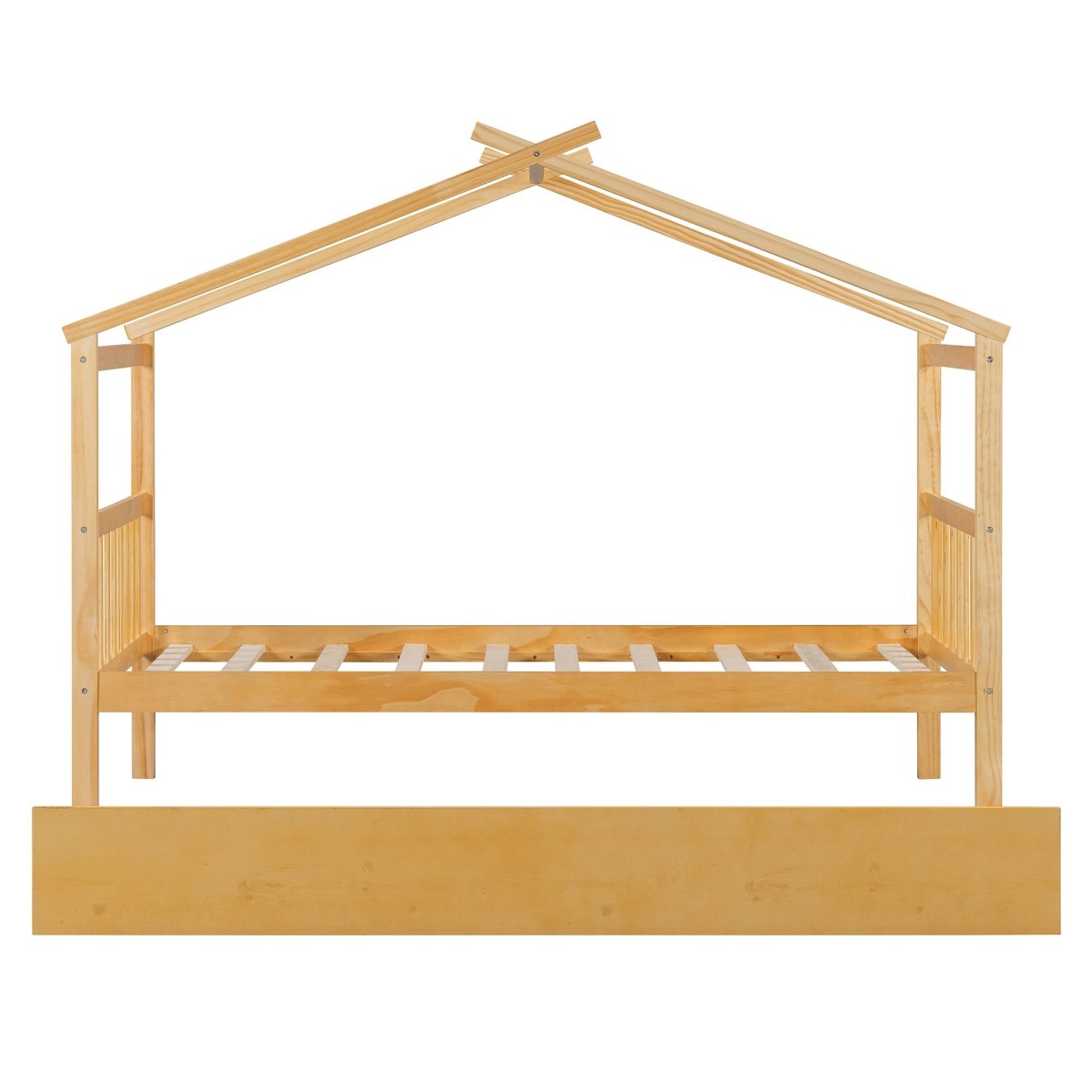 Twin Size Solid Wood House Daybed With Trundle - Driftwood - Sleep Galleria