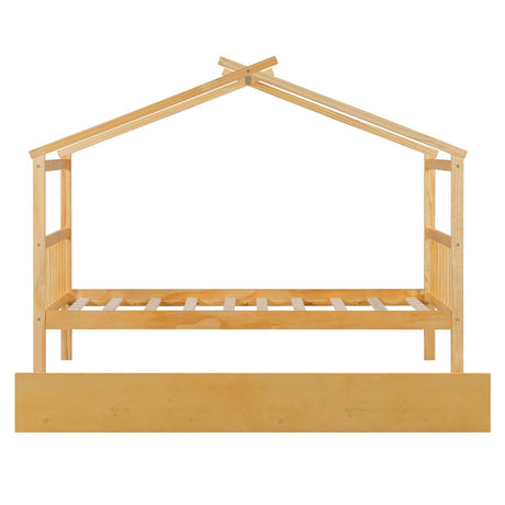 Twin Size Solid Wood House Daybed With Trundle - Driftwood - Sleep Galleria